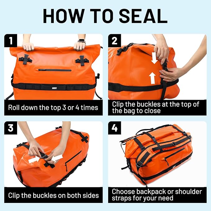 MIER Waterproof Duffel Bag Motorcycle Dry Bag Backpack Large Roll-Top Heavy Duty Dry Duffle Bags for Kayaking Camping Boating Gym Beach Cruise Ship 60L/80L
