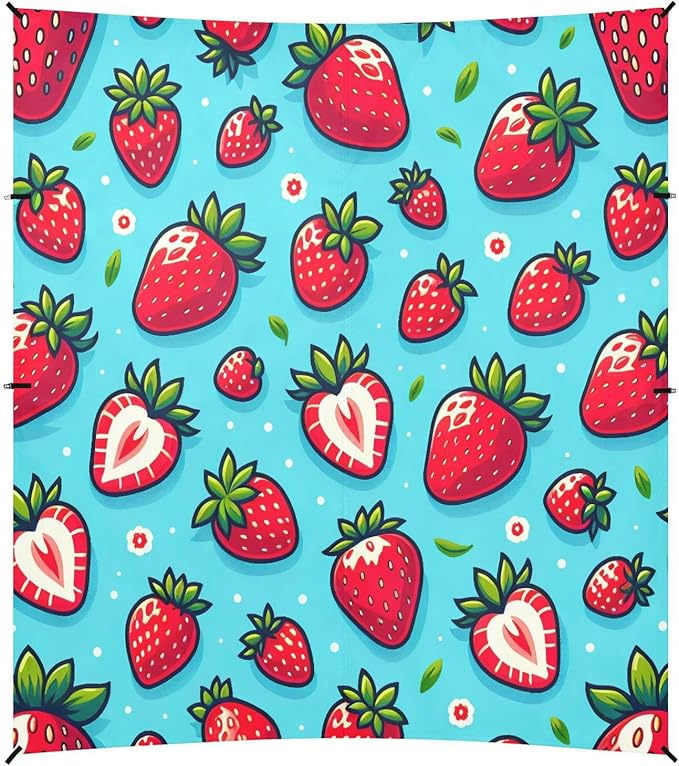 Cute Strawberry Red Blue Beach Tent Sun Shelter Set UPF50+ UV Protection 10.5 x 9.19 FT Camping Shade Canopy with Sandbags Sand Anchors Carrying Bag and Others