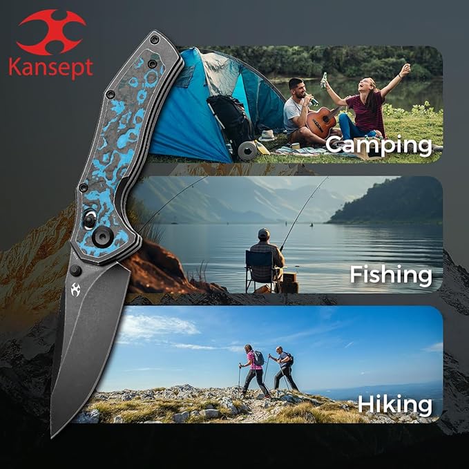 KANSEPT Apollo Pocket Knive 3.11Blackwash CPM S35VN Blade Black Titanium inlaid Arcticstorm Fatcarbon Handle with Thumb StudCross Bar Lock Folding for Men WomenSharp Camping Hiking Knives K2107V2