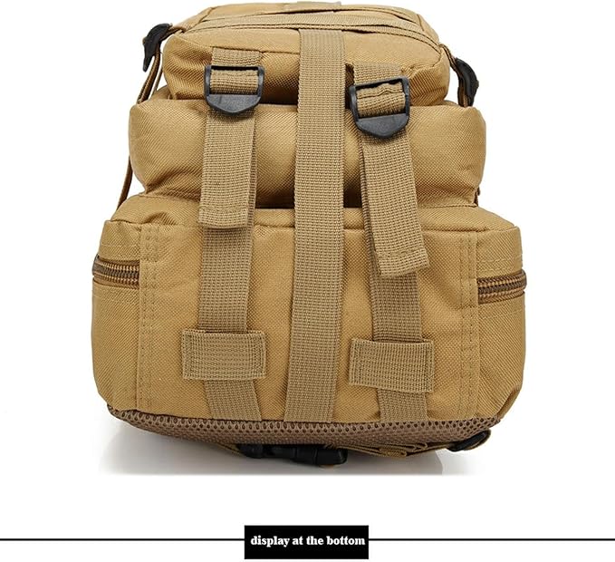 30L Comfortable Durable Military Tactical Backpack w/USA Flag Patch MOLLE Hiking Camping Travel Bag(khaki)