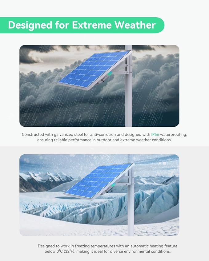 LINOVISION 100W 5-in-1 Smart Solar Power System 3 Ports PoE Built-in LiFePO4 Battery MPPT Charge Controller Remote Monitoring IP66 Waterproof Panel Pole Mount for Security Cameras &amp IoT Devi
