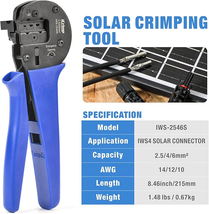 iCrimp Solar Crimping Tool Kit for Solar Panel Installation All in One Solar Tool Set with Solar Crimper Wire Cutter Wire Stripper and Solar Connector Spanners