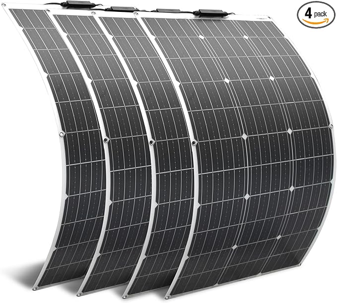 400W Flexible Solar Panel 4 Piece 100 Watt 12 Volt High-Efficiency Monocrystalline PV Module Power Charger for RV Marine Rooftop Battery and Other Off-Grid Applications