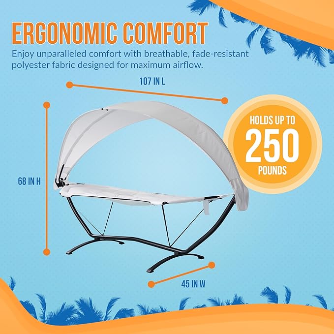 Sea Breeze Luxury Steel Frame Lounger with Canopy - Champagne