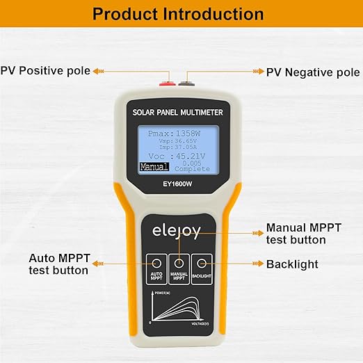 Upgrade 1600W Solar Panel Portatil Smart Tester Auto/Manual MPPT Photovoltaic Panel Multimeter Testing Power Meter Tool with LCD Display Backlight for PV