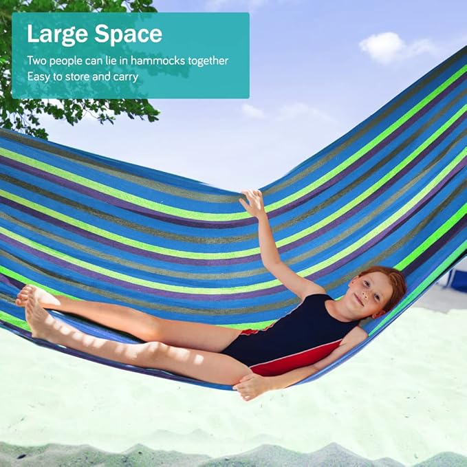 MOSFiATA Hammocks Portable Camping Hammock Upgraded 550lb Comfortable Fabric Hammock with Two Anti Roll Balance Beam and Sturdy Tree Straps for Camping Patio Backyard Outdoor （Blue Green）