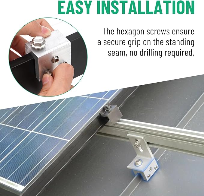 48PCS Standing Seam Roof Clamps Metal Roof Fixing Clamps Racking Bracket for Solar Panel Module Installation Starlink Base Heat Cable and Snow Guard Attachment