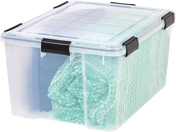 IRIS USA 62.8 Quart Plastic Storage Bin Tote Organizing Container with Durable Lid and Seal and Secure Latching Buckles 4 Pack