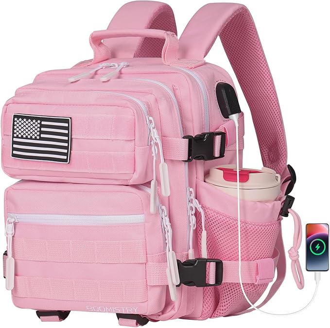 Boomistry 15L Mini Tactical Backpack Small Tactical Backpack for Women Military Backpack for Gym Hiking Daily (Pink-15L)