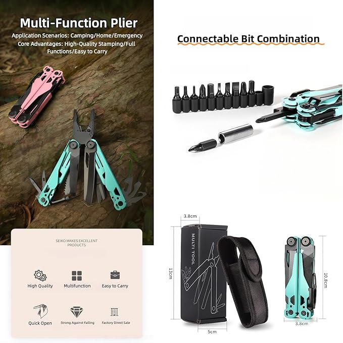 Multi Tool 20-in-1 Full-Size Lightweight EDC Multi-Purpose Pliers Folding Knife Tactical Gear Tools Boyfriend Gifts Equipment for Emergencies Hiking and Outdoor Camping (Silver)