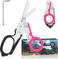 trauma shears foldable emergency scissors combining 6 functions into one suitable for outdoor camping emergency rescue and wilderness survival. (black-pink)