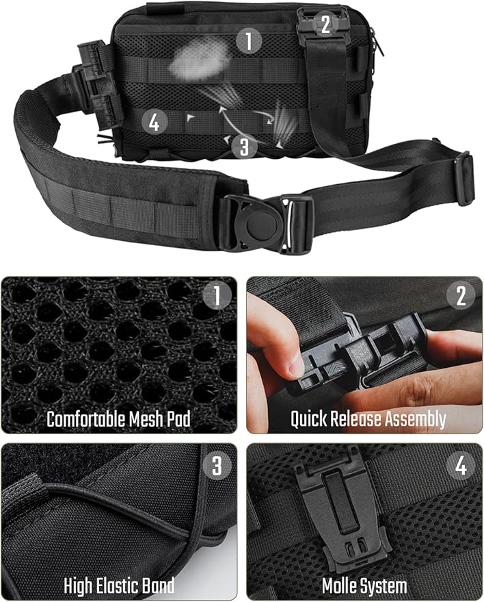TACTICAL_GEEK Cache L3C EDC Sling Bag Chest Lightweight Shoulder Daypack Travel Hiking Concealed Carry Crossbody Bag Tactical Backpack Hiking Ambidextrous Strap (1000D-Black)