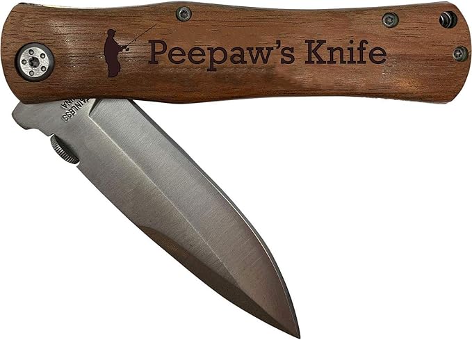 Peepaw's Fishing Folding Wood Pocket Knife with Pocket Clip
