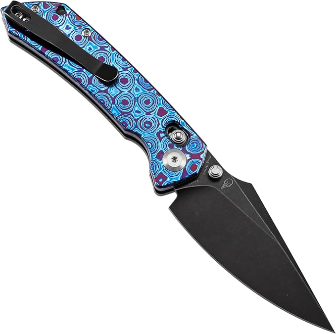 KANSEPT Fenrir Pocket Knife 3.48'' Black Stonewashed CPM S35VN Harpoon Sharp Blade Timascus Handle Thumb Stud Pocket Clip for Edc Camping Survival Hiking Folding Knives K1034V6