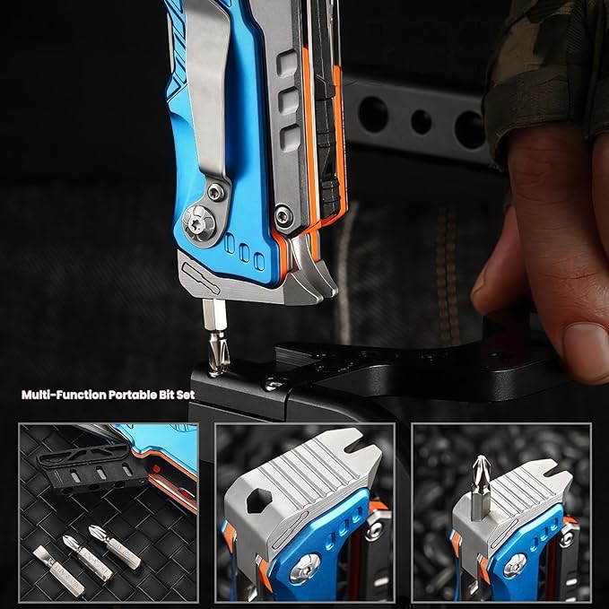 Multitool 15-in-1 Full-Size Lightweight EDC Multi-Purpose Pliers Multitools Camping Knives &amp Tools Tactical Outdoor Gear Mens Gifts Ideas Gifts for Hunters Men who have Everything (Blue)