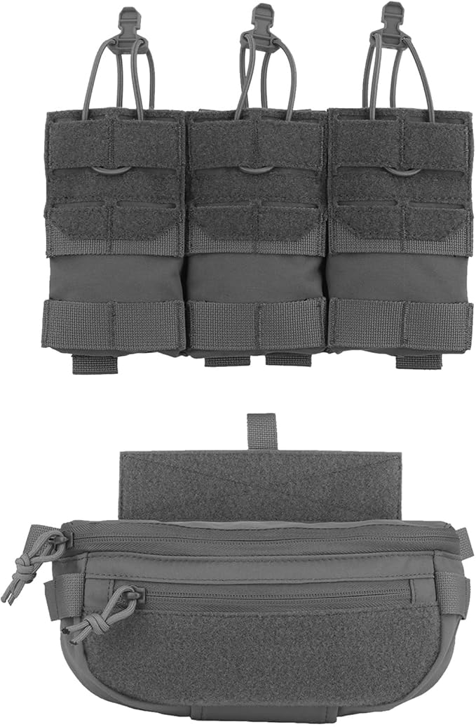 Rugged MOLLE Tactical Pouch Set Detachable Triple-Compartment Mag Bag with Quick-Release Camo Dual-Purpose Belly Pack
