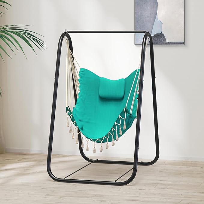 G TALECO GEAR Hammock Chair with StandHeavy-Duty and Rustproof Hanging Chair with StandHammock Swing Chair Standfor Indoor Outdoor Patio Yard Garden Porch (Aqua)