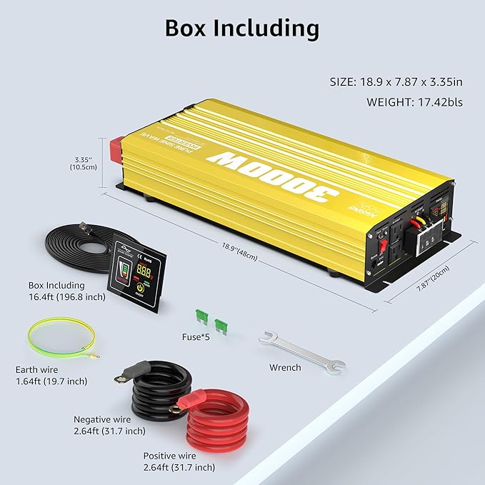 XWJNE 3000W Pure Sine Wave Power Inverter 12V DC to 120V AC Converter with LED Display and Remote Controller for Home RV Truck Off-Grid Solar Power