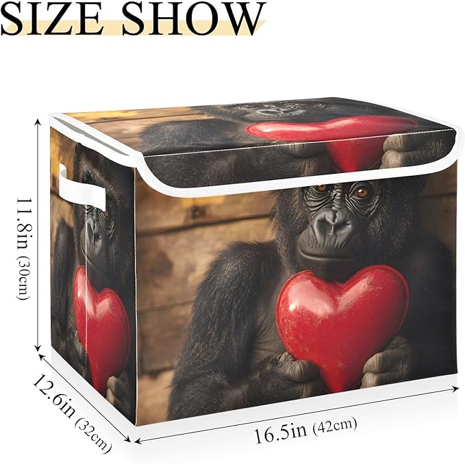 AIXIWAWA Lidded Storage Cube (Gorilla with Heart) Fabric Foldable Closet Bins with Flip Lid and Handles Organizer Basket Container 16.5 x 12.6 x 11.8 IN