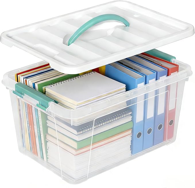 Xyskin 14 Quart Clear Storage Bins with Lid and Green Handle Storage Latch Box/Bin Organizing Container