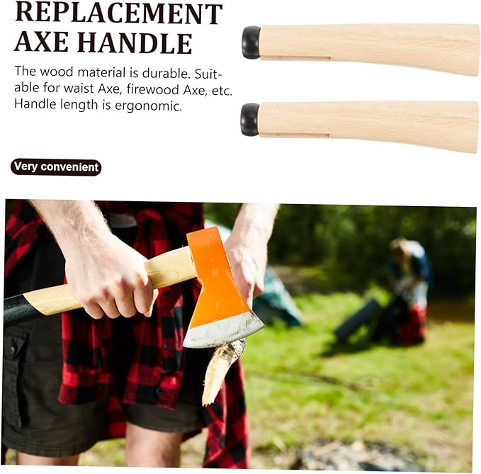 HANABASS 2set Wooden Hatchet Handle Replacement Durable Wood Grip for Axes Easy to Install for Camping Gardening and Outdoor Activities