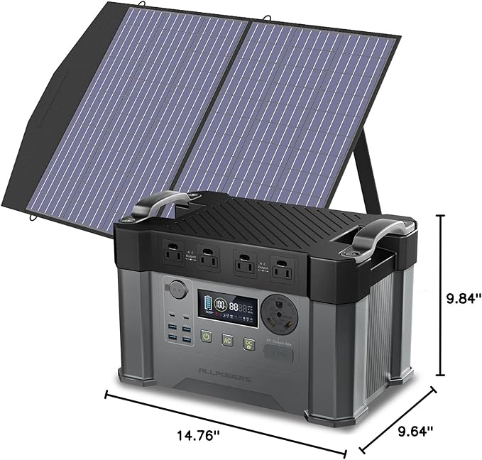 ALLPOWERS S2000 Pro Solar Generator with SE100 Panel Included 2400W MPPT Portable Power Station with Foldable Solar Panel 100W Solar Backup Power for Van House Outdoor Camping