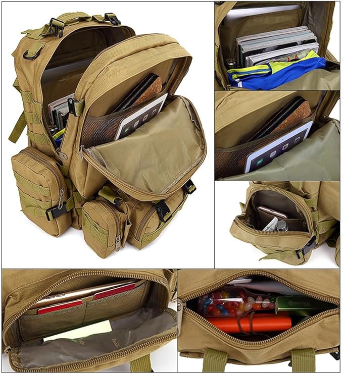 Tactical Backpack Military Army Rucksack 60L Large Assault Pack Camping Detachable Molle Bag (Military Green)