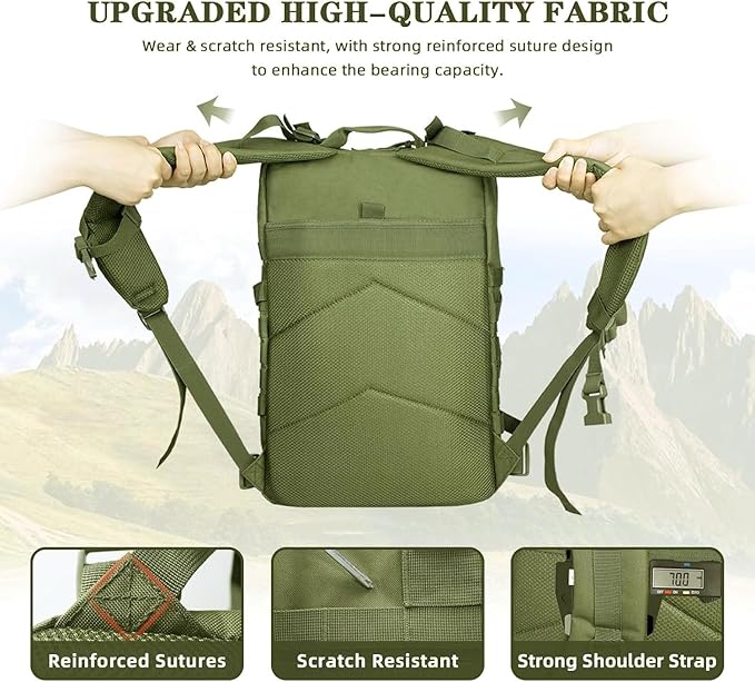 45L Military Tactical Backpack For Men Highland Assault Large Army Pack 3 Day Molle Bug Out Bag With Water Cup Bag Outdoor Camping Hiking Daypack Green Rucksack