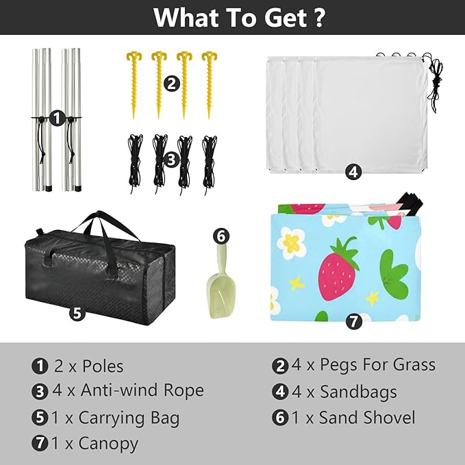 xigua Rabbit Beach Tent Sun Shelter with Carrying Bag - Silver Coated Oxford Fabric Beach Canopy for Beach Camping Fishing - Includes Windproof Ropes Sandbags &amp Stakes