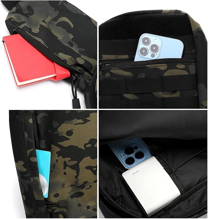 Outdoor Camping Chest Bag for Men Camouflage Backpack Travel Cycling Mountaineering Crossbody Waist Shoulder Sling Tactical Bag(Black Camo)