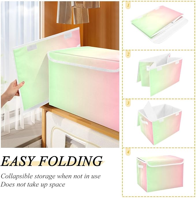 Green Peach Gradient Storage Containers with Lids Foldable Storage Organizer Bins for Organizing for Home Studyroom Home