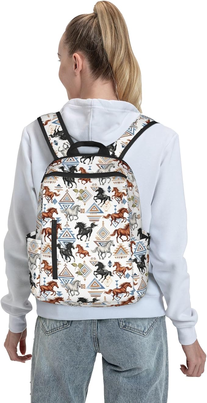 Cool Wild horses western tribal Backpack with Adjustable Padded Straps Backpacks for Running Travel Hiking Camping