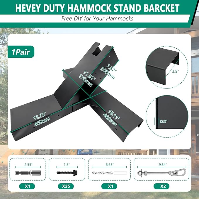Hammock Stand Bracket KitsHeavy Duty Hammock Bracket for 4 x 4 (Actual:3.5 x 3.5) LumberDIY Hammock Bracket Base - 500LBS Capacity - Black Powder Coated - 2Pack