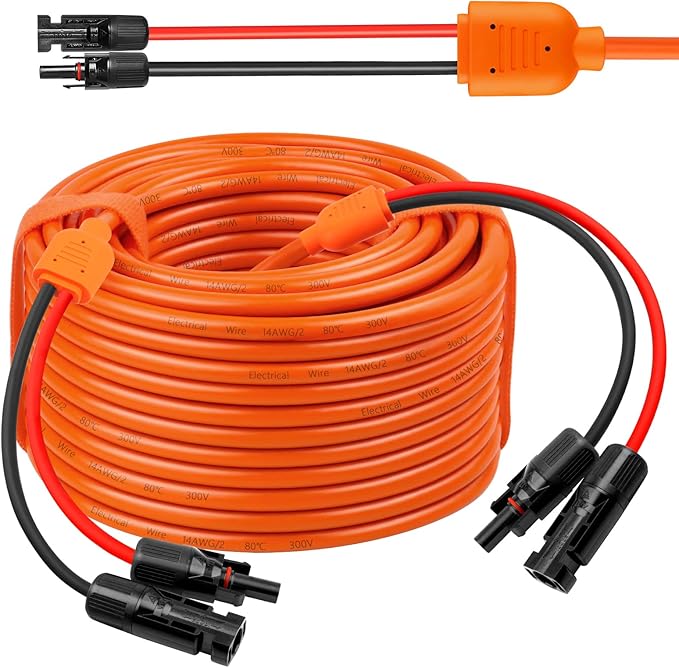 14 Gauge Solar Extension Cable 100FT 10AWG Solar Panel Cable with Female and Male Connector 14AWG Red &amp Black Main Solar Wires Heavy Duty Outdoor Power Cord for RVPhotovoltaic Systems Generat