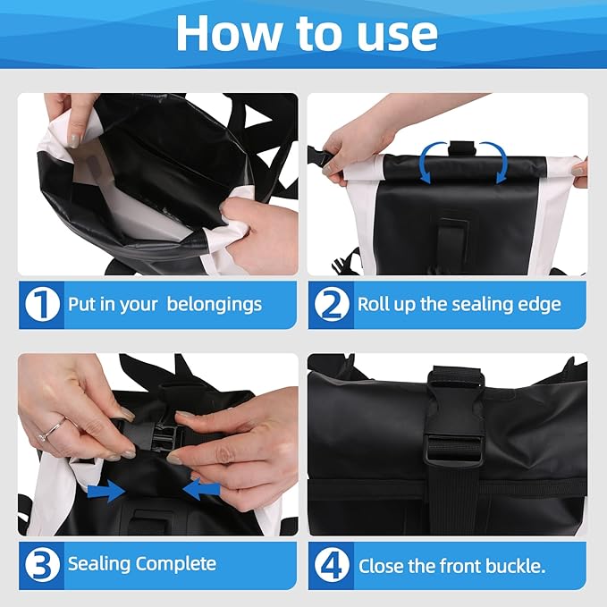 Waterproof Fanny Pack Floating Dry Bag Pouch with Adjustable Waist Strap Large Capacity Waterproof Waist Bag for Kayaking Boating Fishing Cycling Beach (Black)