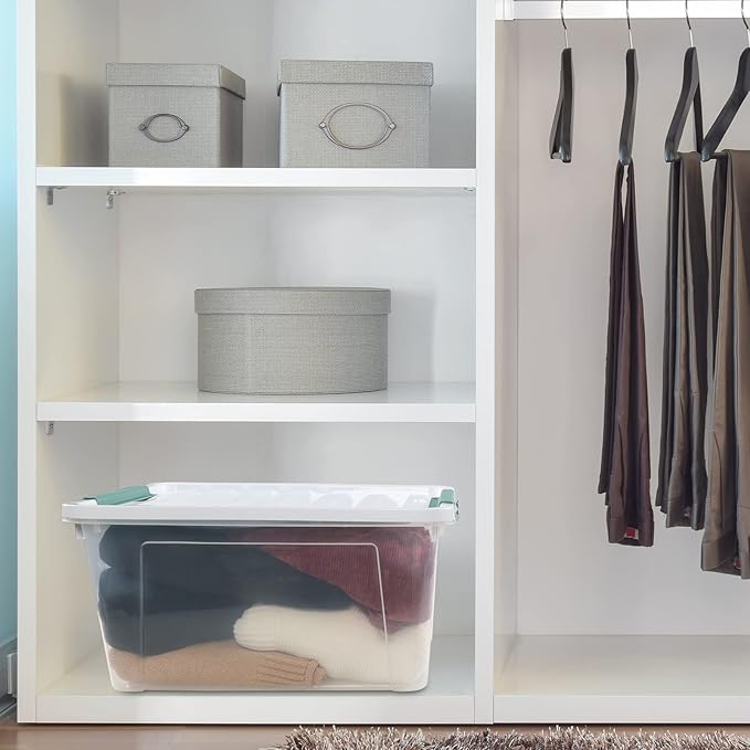 35 L Clear Large Storage Box Plastic Storage Bins Set of 4