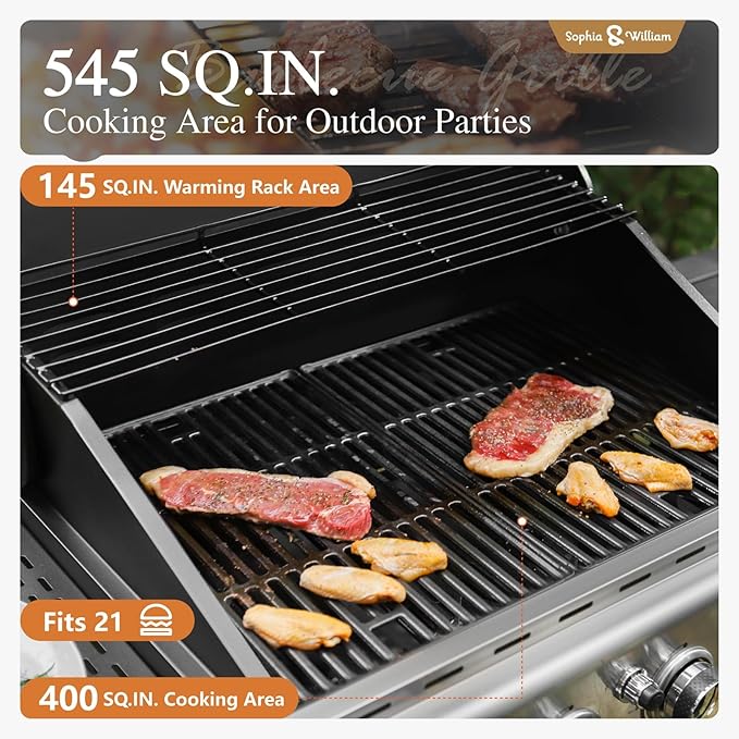 Sophia &amp William 4-Burner Gas BBQ Grill with Side Burner and Porcelain-Enameled Cast Iron Grates 42000BTU Propane Grills Outdoor Cooking Barbecue Cabinet Style Blue