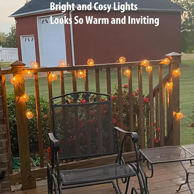 Outdoor Decorative Patio String Lights Beaded Copper Wire Ball Style Lantern Lights Connectable Weather-Resistant Indoor Outdoor Novelty Whimsical Light for Home Pergola Bedroom Porch Party Backyard