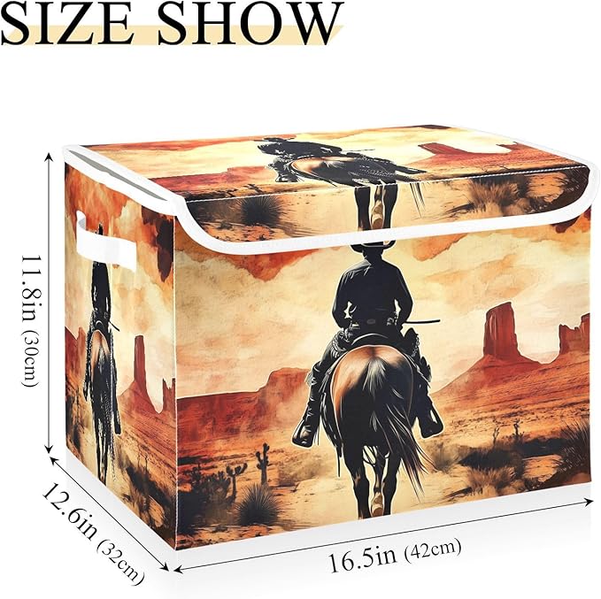 Desert Cowboy Horse Storage Bins with Lids Foldable Storage Boxes Cube Closet Storage Baskets Container Organizers for Home Bedroom Office