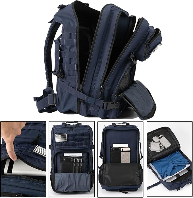 50L Tactical Backpack Training Gym Fitness Bag Outdoor Hiking Camping Army Molle Backpacks for Men Travel (BLUE)
