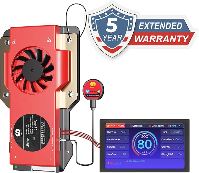 DALY BMS 48V 16S 500A Display - Smart BMS with 4.3 Inch LCD Touch Screen WiFi Bluetooth Module Supports RS485 CAN for 48V LiFePO4 Golf Carts Electric Outboard Motors Solar Energy Power Systems