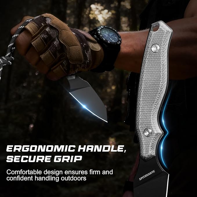 Small Fixed Blade Knife X-YZ Full Tang Outdoor Knife with Micarta Handle &amp Horizontal Carry Sheath Compact EDC Knives for Camping Hiking &amp Gifts for Men