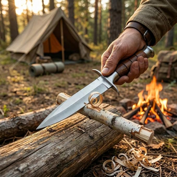 12.16 Fixed Blade Survival Knife with Nylon Sheath - High Hardness Stainless Steel Outdoor Knife - Classic Wood Handle Bushcraft Tool for Camping Hiking and Hunting