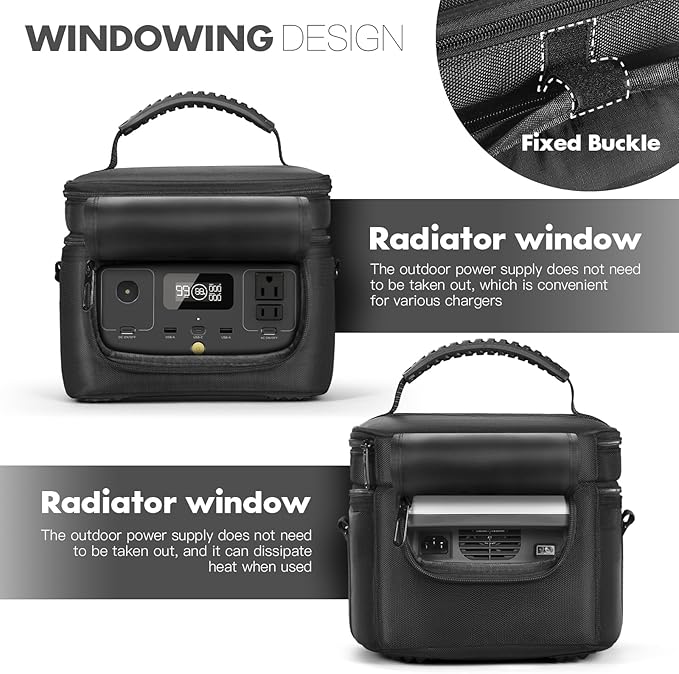 Portable Power Station Carrying Case Compatible with ECOFLOW RIVER 2 Power Station Generator Protective Shoulder Storage Bag Cover with Pocket for Outdoor Travel Camping Charging Accessories