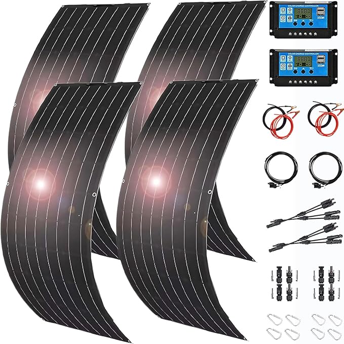 1600 Watt Solar Panel Kit 4 × 400 Watt Flexible Solar Power Panel Photovoltaic Module with 40A Solar Charge Controller Monocrystalline Solar Panel for Camping Off Grid Battery Charging Boat