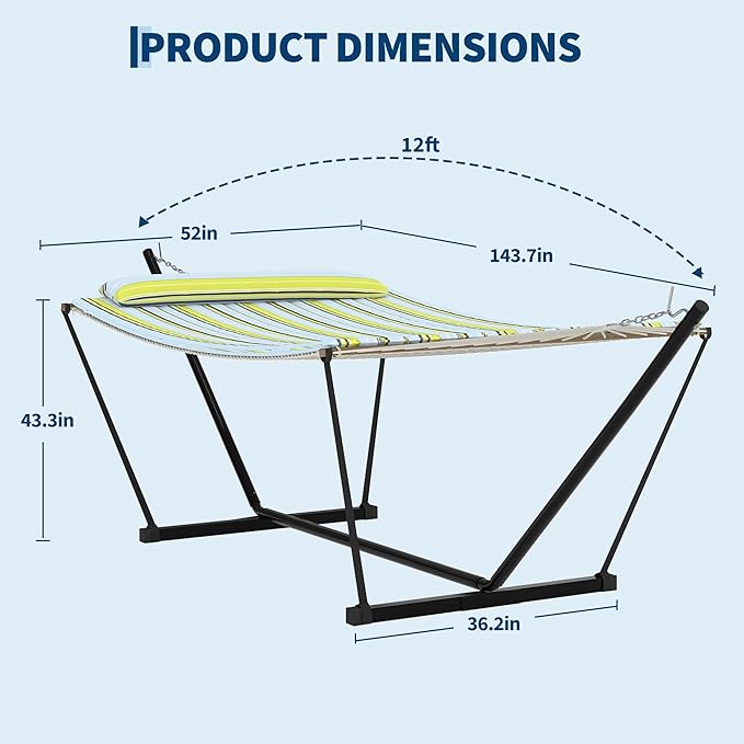 Double Hammock with Stand Curved-Bar Hammock 450LBS Capacity 2 Person Large Hammock Indoor and Outdoor Hammock Perfect for Backyard Patio Beach
