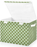 Light Green Checkerboard Storage Baskets Lidded Bin Foldable Storage Boxes Cubes Lids with 2 Handles for Organizing Closet Home Office