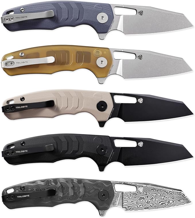 Petrified fish PFE17 Trilobite Folding Knife3.03 14C28N Steel Stonewashed Blade G10 Handle Camping Folding Knife for EDC Outdoor (Blue Stonewashed)