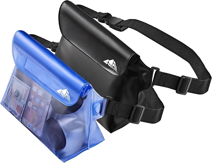 HEETA 2-Pack Waterproof Pouch with Waist Strap Transparent Screen Touchable Dry Bag Bundled with 5-Pack Clear Waterproof Dry Bag