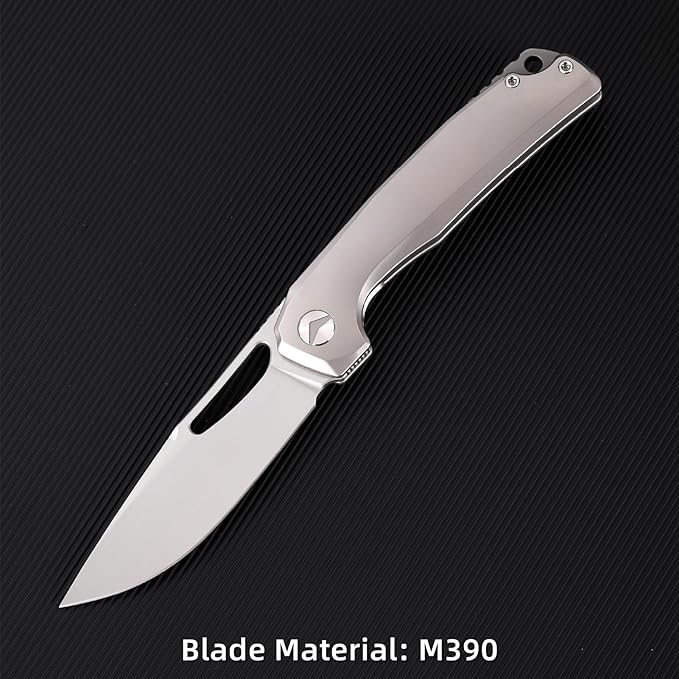 Pocket Knife 3.5 M390 Blade Folding Knife Hunting Knife with Titanium Handle and Pocket Clip EDC Knives for Hunting Camping Survival Outdoor Fishing Hiking（Grey）
